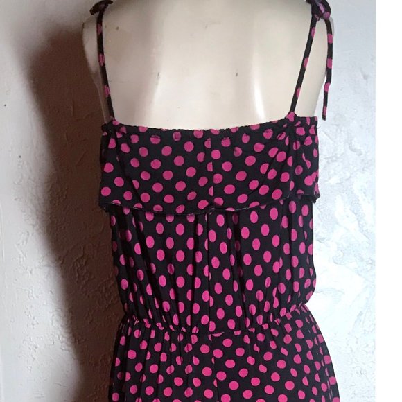Black With Red Polka Dots Asymmetrical Hem Dress S - Picture 6 of 6